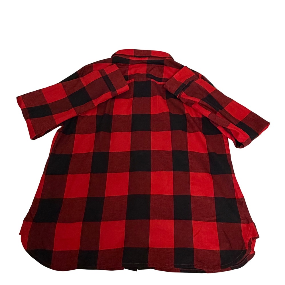 Tommy Hilfiger Womens XL Red Black Buffalo Plaid Cotton Button Down Shirt Rustic - Picture 2 of 8